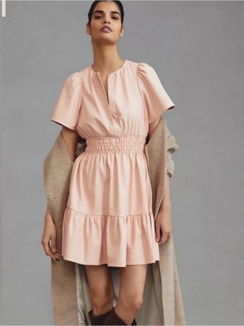 Anthropologie Pale Blush Vegan Leather Somerset Dress